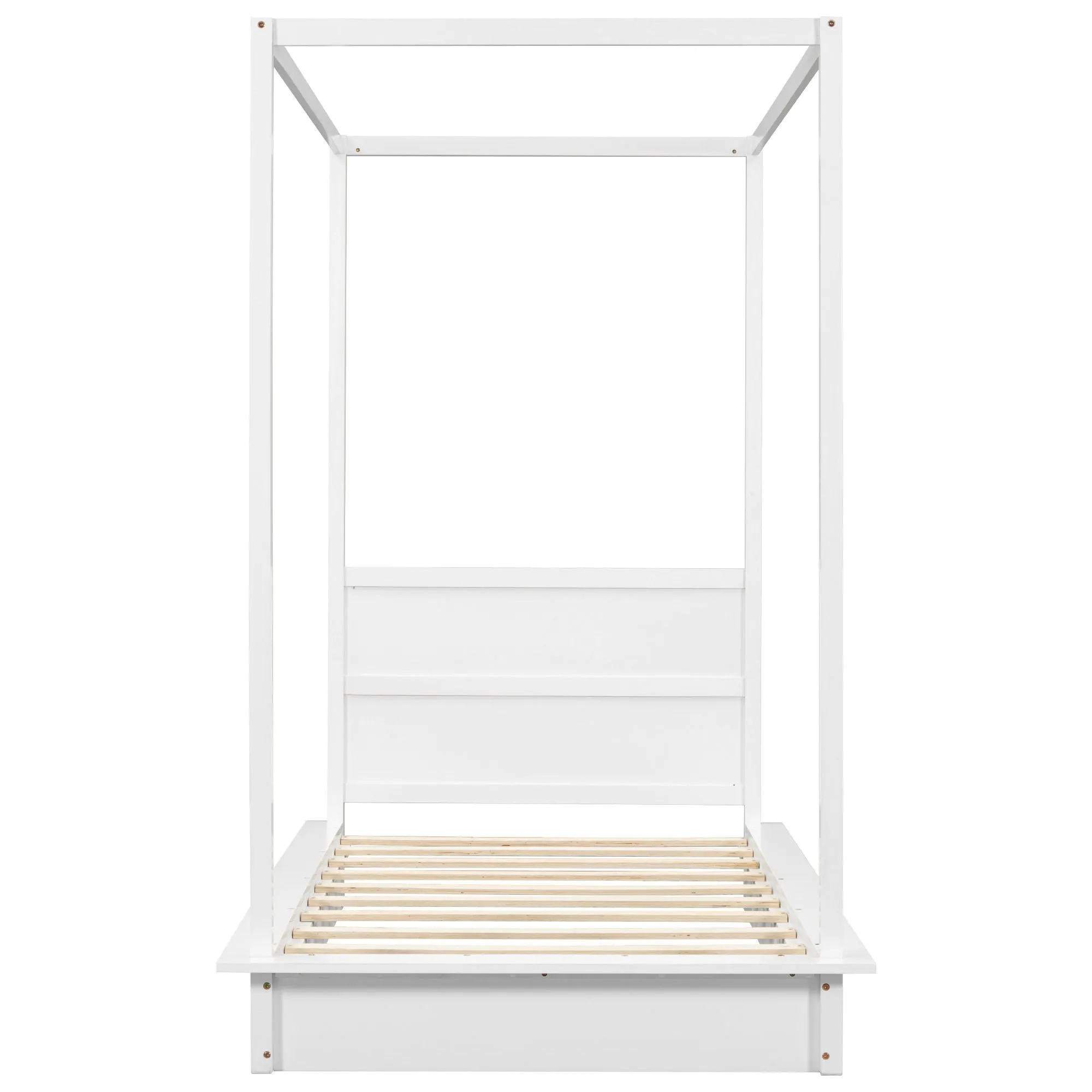 Wood LED Canopy Bed, Canopy Platform Bed With Support Slats, No Box Spring Needed